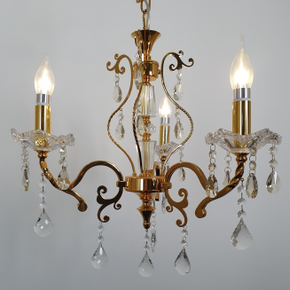 Ornate Arm Crystal Bead Gold Chandelier
